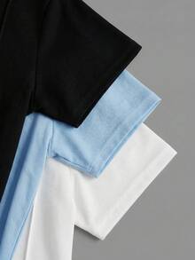 SHEIN 大童男孩 1/4 拉鍊 Polo 衫，白色夏季休閒校園返校穿搭，素色羅紋輕量日常街頭風上衣 - 白色 - 查看 5