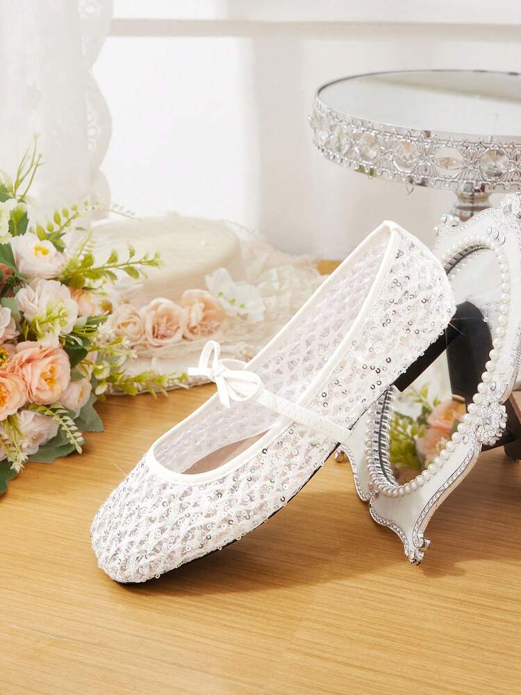 CUCCOO HITCHD Flat-Bottomed Square Toe Mesh Ballet Shoes Are Comfortable And Elegant, Versatile Fairy Fashion Hollow Mary Jane White Women's Shoes