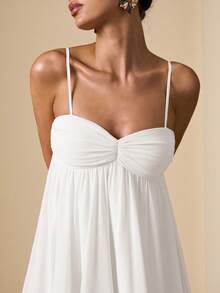 SHEIN BAE 无袖吊带纯色粉色优雅甜美可爱迷你连衣裙，适合浪漫约会、派对、正式聚会、伴娘礼服、女士夏季连衣裙、下午茶连衣裙、新年、情人节、生日迷你连衣裙、粉色连衣裙、休闲连衣裙、夏季连衣裙 - 白色 - 查看 6