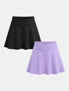 SHEIN Girlism 適合青少女穿著的春夏季休閒高彈性運動裙，附安全褲 - 彩色 - 查看 3