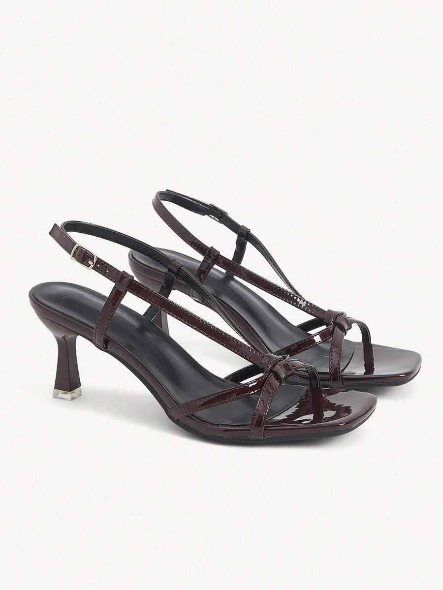 CUCCOO CHICEST Giày cao gót mũi vuông quai chéo màu nâu, giày dự tiệc, giày cưới, giày mùa xuân, giày cô dâu. - Màu nâu 1 - Xem 1