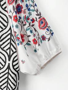 Linhara Vestido holgado con estampado floral y volantes en el bajo para tallas grandes - Negro - Ver 3