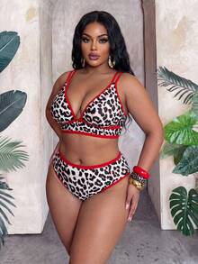 Slaydiva Set Bikini Seksi Motif Leopard Ukuran Plus Wanita Terbaru 2026, Cocok untuk Pakaian Pantai & Resor, Musim Semi/Panas - MultiWarna - View 3