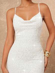 Lumalex 女士束腰露背交叉绑带链条优雅深V领连衣裙 - 白色 - 查看 6