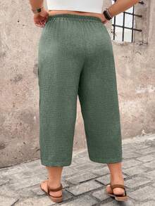 Linhara CURVE Pantalon décontracté pour femmes grandes tailles, pantalon capri texturé confortable, vacances à la campagne printemps/été - Vert olive - Voir 2