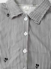 Camisa de uso diario casual y versátil con estampado de cerezas y rayas de verano - Gris - Ver 5