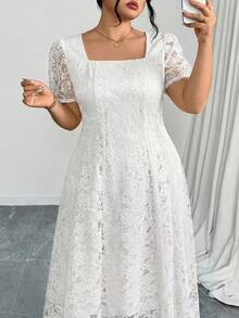 Ellevyn 大码女士优雅蕾丝连衣裙 - 白色 - 查看 7