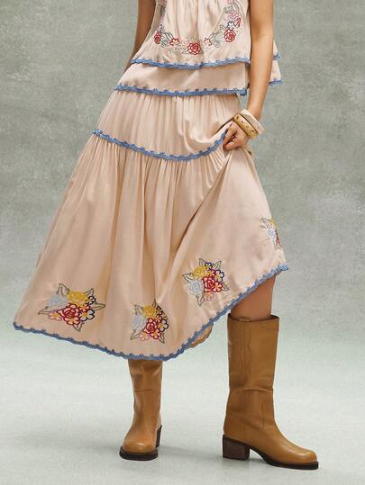 Bohemela Casual Solid Color Woven Loose Women Skirt