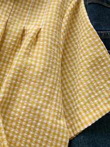 INAWLY 新款甜美翻领宽松格子衬衫，女士款 - 黃色 - 查看 3