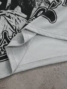 PAVTROS Áo thun nam cổ tròn tay ngắn in họa tiết thời trang, kiểu dáng thường ngày, thích hợp cho mùa hè. - Xám - Xem 5