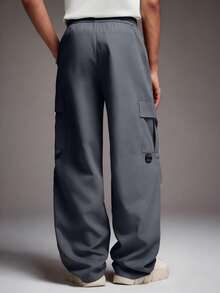 STYNVO Men's Solid Color Cargo Pocket Pleated Wide Leg Casual Pants - Grey - View 2