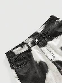 ROMWE MEN Quần short denim nam dáng rộng, in họa tiết toàn thân, có túi, kiểu dáng thường ngày. - màu đen - Xem 3