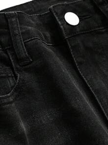 Dazy Tall 高个女式加长高腰毛边喇叭牛仔裤 - 黑色 - 查看 7