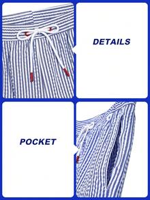 Manfinity KASUA Men's Elastic Waist Drawstring Pocket Striped Loose Beach Pants, Holiday - Royal Blue - View 5