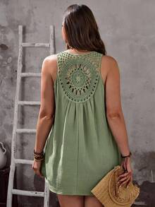 EMERY ROSE Plus Size Women Lace Patchwork Front Short Back Long Tank Top Pure Cotton Tops Blouse For Summer Latest New Arrivals Blouses Zanzea Casual - Green - View 7