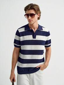 MENRIVO 男式撞色条纹短袖针织上衣 - 彩色 - 查看 4