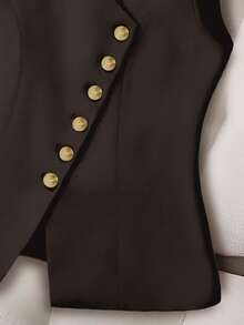 GlowEve CURVE Plus Size Button Decor Sleeveless Plain Casual Blazer - Brown - View 4