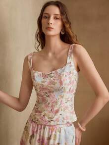 MOTF PREMIUM ÁO TANK TOP NỮ VẢI LINEN IN HỌA TIẾT HOA, XUÂN/HÈ - Hồng - Xem 2