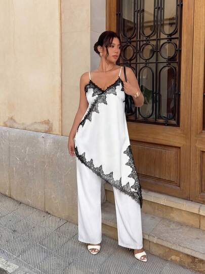 Firerie Camisola maxi de cetim com detalhes em renda, elegante, delicada, romântica, sexy e urbana, perfeita para o dia a dia, festivais de música, festas, aniversários, encontros e férias. Nova .