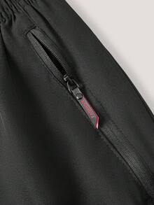 Men's Drawstring Waist Zipper Pocket Sports Pants, Lightweight & Breathable, Suitable For, Cycling, Swimming, Running And Other Sports, Gym Joggers - Black - View 4