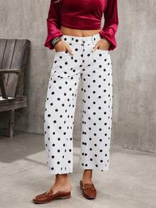 EMERY ROSE Women's Casual Polka Dot Print Pocket Denim Jeans - White - View 10