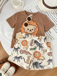 男童休闲卡通图案T恤套装，适合夏季穿着 - 彩色 - 查看 3