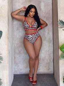 Slaydiva Set Bikini Seksi Motif Leopard Ukuran Plus Wanita Terbaru 2026, Cocok untuk Pakaian Pantai & Resor, Musim Semi/Panas - MultiWarna - View 5