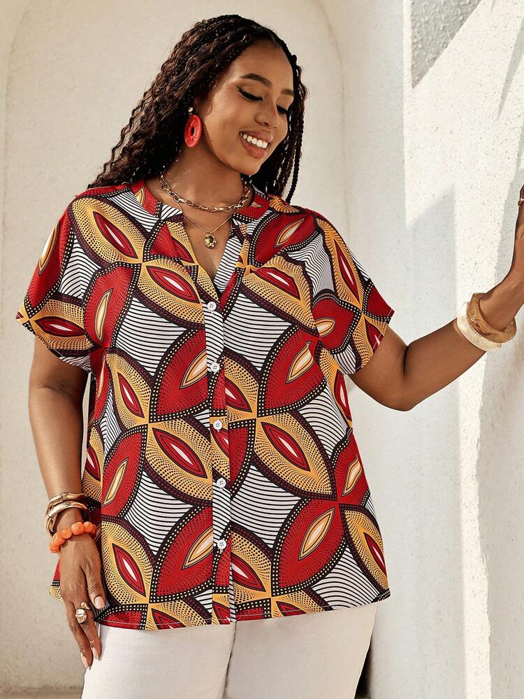 Plus Size Women's Bohemian Style Printed Button Embellished Short Sleeve Shirt For Spring And Summer Zanzea Blouses For Women Blouse Plus Size Short Sleeve Blouse Summer Summer Outfits Spring Clothing Spring Outfit Festival Outfits For Women Beach Outfit For Women Vacation Outfits Women Holiday Outfits For Women Summer Holiday Outfits Country Concert Outfit Women's Country