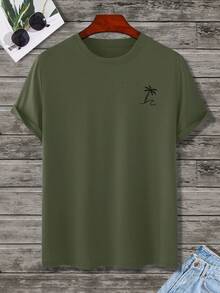 Manfinity Homme Men's Casual Coconut Tree Print T-Shirt, Summer - Army Green - View 3