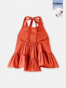 Maija Neck Tie Backless Ruffle Hem Loose Blouse, Urban Style For Women In Autumn - Orange - View 11