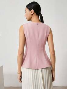 EastFlair Camiseta de cuello redondo sin mangas de unicolor y minimalista para mujer, uso casual diario - Rosa - Ver 3