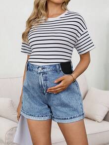 SHEIN Maternity Solid Color Casual Jeans - Medium Wash - View 5