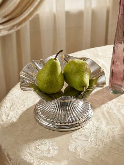 Cirelle Stainless Steel High Foot Lotus Fruit Plate, Mirror Polished Snack Plate For Home Kitchen Table