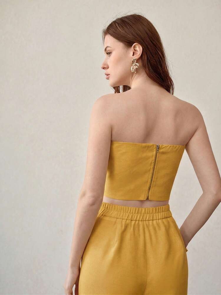 WOMEN'S FLORAL DECOR ZIPPER BACK TUBE TOP