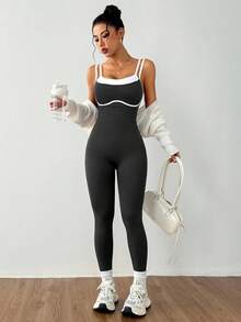 Dewbera Seamless High Elasticity Fitted Jumpsuit For Yoga, Fitness, Running - Dark Grey - View 2