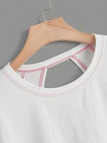 SHEIN Essnce Áo thun nữ dáng rộng không tay, cổ tròn, hở lưng, vạt áo bất đối xứng, chất liệu 100% cotton, thích hợp cho mùa hè. - trắng - Xem 5