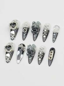 ROMWE Anime 10 Y2k Style Bear Love Fake Nail Pads And A Piece Of Double-Sided Tape. - Multicolor - View 5