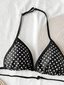 SHEIN Set de 2 piezas de ropa de verano para adolescentes: Top de tirantes con estampado de lunares en blanco y negro combinado con falda-pantalón de traje de baño, clásico y versátil - Blanco y Negro - Ver 5