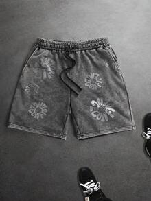 SLATEMANN Men's Floral Print Drawstring Waist Casual Versatile Daily Wear Shorts - Black - View 5