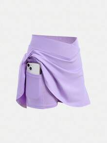 SHEIN Girlism 適合青少女穿著的春夏季休閒高彈性運動裙，附安全褲 - 彩色 - 查看 6