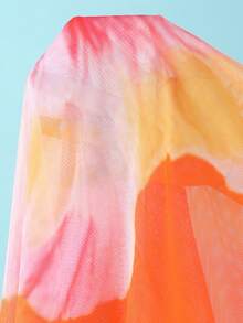 SHEIN 少女橙色碎花吊带比基尼上衣和裹身裙三件套泳衣套装，春夏款 - 橘色 - 查看 7
