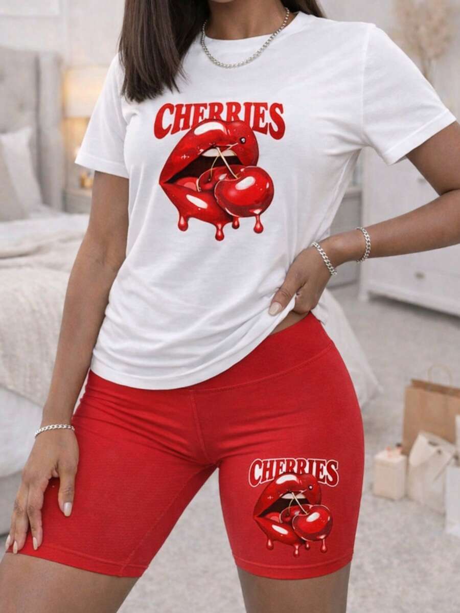 Conjunto de Camiseta Estampado y Short Estampado Cherries Boca - Blanco con Rojo - Ver 1