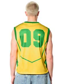 SUMWON Tank Top Green Circle Number 09 Print Contrast Trim Details - Yellow - View 2