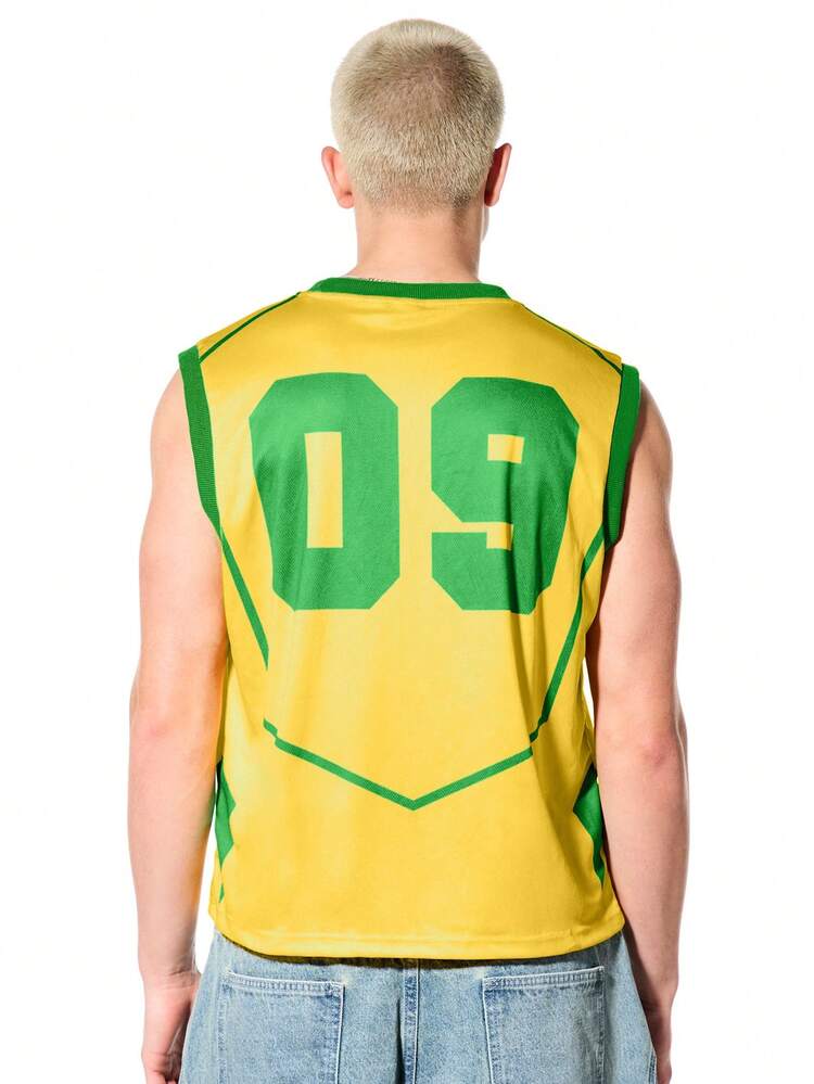 Camiseta de tirantes con detalles de ribete en contraste y estampado del número 09 en círculo verde