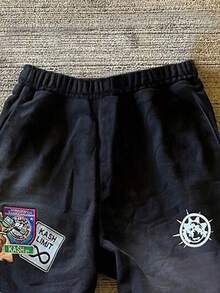 Manfinity Dauomo 男士休闲字母刺绣做旧洗水运动裤，狂野风 - 黑色 - 查看 3