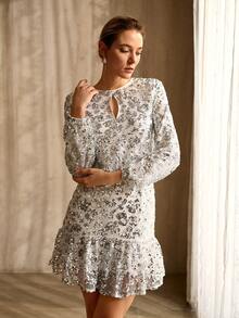 MOTF PREMIUM SEQUIN WAIST FITTED SHORT DRESS, AUTUMN/WINTER - Silver - View 6