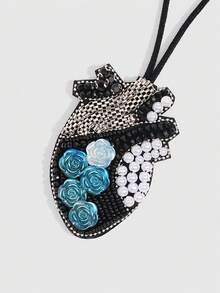 ROMWE 1Pc Gothic Black Heart Bag Charm, Handmade Fabric Patch Pendant, Halloween Decoration Accessory - Black 2 - View 5
