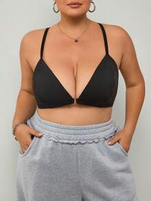 SHEIN CURVE+ Áo hai dây nữ màu đen cỡ lớn, áo vest hai dây cài phía trước, tiện lợi khi mặc vào và cởi ra. - màu đen - Xem 4