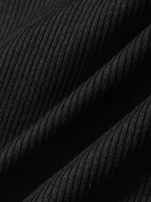 DAZY Atasan Tank Top Pendek Kasual Seksi Musim Panas Warna Polos dengan Kerah Tegak, Model Golf Pastel - Hitam - View 3