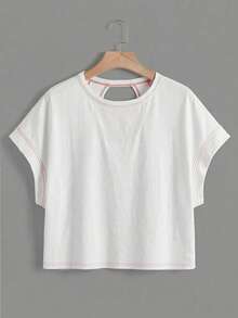 SHEIN Essnce Áo thun nữ dáng rộng không tay, cổ tròn, hở lưng, vạt áo bất đối xứng, chất liệu 100% cotton, thích hợp cho mùa hè. - trắng - Xem 2